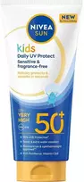 Nivea „Sun Kids Daily UV Protect“ apsauginis losjonas nuo saulės vaikams, skirtas veidui ir kūnui su labai didele apsauga nuo SPF 50+, 100 ml