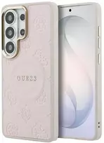 Dėklas Guess Saffiano Peony Embossed Ring MagSafe do Samsung Galaxy S26 Ultra rožinis