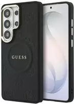 Dėklas Guess Saffiano Peony Embossed Ring MagSafe do Samsung Galaxy S26 Ultra juoda