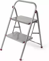 Kleeneze dviejų pakopų sulankstoma plieninė buitinė kopėčių pakyla 80 cm, apkrova 150 kg, rožinė pilka