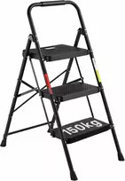 BONTEC sulankstoma 3 pakopų plieninė kopėčių drabina, 150 kg, neslystančios pakopos, juoda