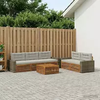 Lauko sofos komplektas 6 pcs Natūrali ir šviesiai pilka