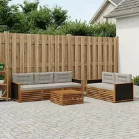 Lauko sofos komplektas 6 pcs Natūrali ir šviesiai pilka