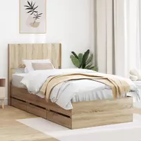 Lova Lovos rėmas su saugojimu ir nugara Sonoma ąžuolas 90 x 200 cm