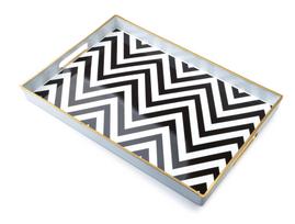 BLANCHE Dekoratyvinis padėklas 40x26xh3,5cm juodos ir baltos spalvos dryžiai