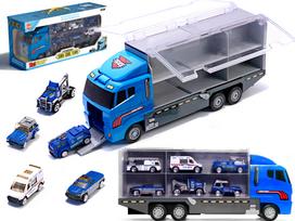 Transporteris sunkvežimis TIR paleidimo įrenginys + metaliniai automobiliai policija