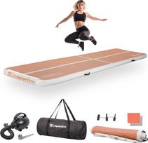 Pripučiamas mankštos kilimėlis inSPORTline Airstunt 400 x 100 x 10 cm Mocha Mousse su elektrine pompa