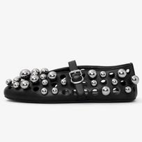 Fashion Luxury Black Pearl Round Head Buckle Ballet Sandals Summer Autumn Metal Hollow Commuting Casual Mary Jane Single Shoe Size 45 35