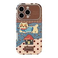 Cute Embroidered Cat Patchwork Leopard & Polka Dot Design Phone Case for iPhone 17 16 15 14 11 12 13 Pro Max Plus Back Cover iPhone 14 Pro
