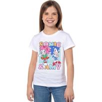 Sonic The Hedgehog Mergaičių Amy Rose ir Sonic Jaunimo Vaizdo Žaidimų Marškinėliai S balta