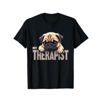 Mopsas Mano Terapeutas Juokingas Šuns Grafinis Marškinėlis Minkštos Medvilnės Laisvalaikio Trumpomis Rankovėmis T-shirt Augintinių Mylėtojams S juoda