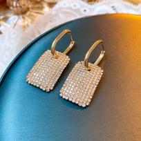 Luxury Full of Crystals Geometric Square Drop Dangle Earrings for Women Vintage Black Temperament Hoop Earring Zircon Accessory auksas