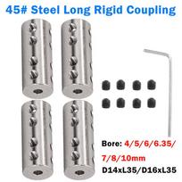1pcs Long Rigid Coupling Bore 4/5/6/6.35/7/8/10mm 45# Steel Motor Shaft Connecting Connection Coupler for 3D Printers Motor 4-4mm(OD14xL35mm)
