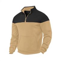 Zip-Up Fleece-Lined Casual Hoodie Men's Oversize Stand Collar Patchwork Color Block Autumn Winter Leisure Streetwear Polyester Blend S chaki