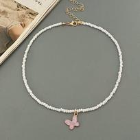 New White Seed Beads Choker Necklace for Girl Women Butterfly Fashion Summer Autumn Neck Zircon Gift for Girl Daughter Wholesal