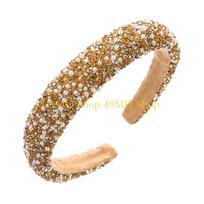 49MD Luxurious Wide Hairband for Women with Sparkling Rhinestones Artifical Pearls auksas