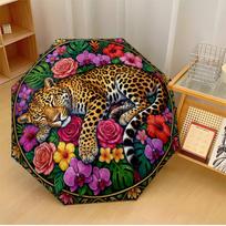 Leopard Among Flowers (1) Printed umbrella windproof folding umbrella portable sun and rain umbrella suitable for gifting