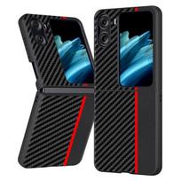 Smūgiams atsparus dėklas Oppo Find N2 Flip Telefonui Dėklas Oppo Find N2 Flip Telefonui Itin plonas Anglies pluošto tekstūros Odinis Pilnas Telefono Dangtelis Find N2 Flip raudona