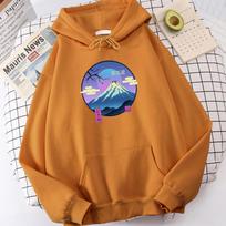 Vaporwave Mount Fuji Memorial Ukiyo E Print Men's Hooded Hip Hop S-Xxl Hoodies Autumn Fleece Hoodie Fashion Casual Tracksuit S chaki