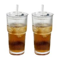 2 vnt. 600 ml dvigubos sienelės stiklinės su dangteliais ir šiaudeliais, tvirti šaltų gėrimų indai kavai, sultims, arbatai beige