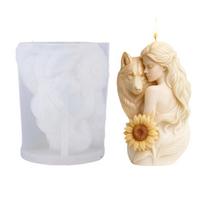 Wolf Girl Figurine Silicone Candle Mold Multipurpose Silicone Mould for Making Candle Soap Home Decoration Resin Casting 1 beige