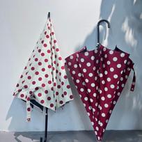 Korėjietiško stiliaus raudonas taškuotas automatinis skėtis nuo saulės ir lietaus – Vėjui atsparus, apsaugantis nuo saulės, 8 šonkauliai, ilga rankena. Large Polka Dot Red