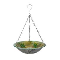 Hanging Metal Bird Feeder Weather-proof Outdoor Garden Patio Yard Hanging Bird Bath Watering Bowl Feeding Device with Detachable Chain žalia