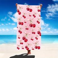 Cherry Blossom Design Oversized Microfiber Bath Towel, Pink Base Red Cherries White Bow for Beach Pool Yoga W40*H60(CM) white