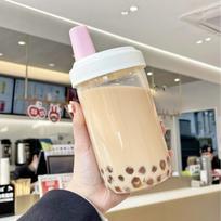 500/850ml Vandens Buteliukai Puodelis su Šiaudeliu Sulčių Pieno Plastikinis Puodelis su Dangteliu Šiaudeliu Burbulinės Arbatos Kavos Puodeliai Didelės Talpos Indai Puodelis Paprastas Nešiojamas Puodelis 500ml rožinė