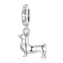 WOSTU 925 Silver Dog Charms Yellow Corgi Pendant Pink Pet Paw Dachshunds Shih Tzu dog Dalmatian Bead Fit DIY Bracelet
