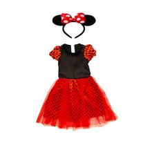 Rochie Minnie Mouse Red Polka Dot Dress with Bow Hair Accessory Set for Girls Birthday Party Celebration AK4517 juoda/raudona