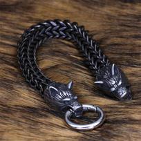 Titano plieno apyrankė Vintažinė asmenybė Vikingo vilko galvos apyrankės Vyriški papuošalai Punk Hip Hop Dovanos 19cm antikinės sidabrinės spalvos