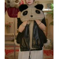 2025 Unisex Vaikams Panda Dirbtinio Kailio Paltas: Stilingas rudens/žiemos pliušinis švarkas su gobtuvu 150cm black
