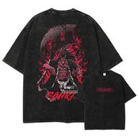 Bleach Kenpachi Zaraki Bankai  Nozarashi  Vintažiniai skalbti Oversized Marškinėliai | Unisex Anime Gatvės Stiliaus Marškinėliai L