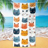 1pc Colorful Cats Microfiber Beach Towel Lightweight Absorbent Quick Dry Oversized Sand Free Wrap Travel Sheet Cute Animal Print W30*H60(CM)