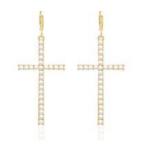 Korean Fashion Shiny Zircon Crystal Cross Women Drop Earrings For Gothic Punk Female Piercing Drop Earrings Party Zircon Gift Copper perlas
