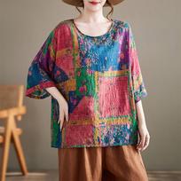 Short sleeve Oversized cotton vintage floral Casual loose t shirt tops Women summer t-shirt