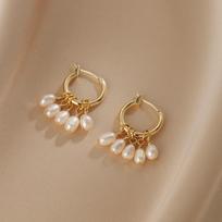 High Quality 14K Real Gold Plated Copper Hoop Earrings For Women Genuine Freshwater Pearl Tassel Strand Wedding Party Jewelry