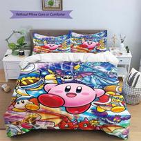 Kirby Patterned Pillowcase & Duvet Cover Set Anime Decorative Stylish Bedding for Bedroom Use Thoughtful Gift.-TING 135x200cm