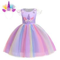 Rochita Girls Tutu Dress Unicorn Print Cotton 5-6 Years 120 cm Purple 140 CM violetinė