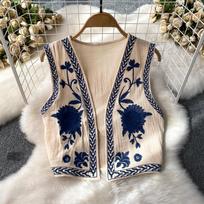 Vintažiniai siuvinėjimai gėlėmis apkirpti viršutiniai moteriški nacionalinio stiliaus elegantiški vakarėliams skirti moteriški drabužiai vasarai tinkantys retro stiliaus gatvės drabužiai One Size abrikosas