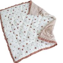 Lovely Kids Cotton Quilt Comfortable Baby Throw Blanket with Delicate Lace Edging for Toddlers Crib or Strollers