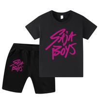 WA1205 Kids Boys Girls Kpop Rumi Zoey Mira Sajaboys Print Short Sleeves T-shirt Shorts Pants Sets 100cm juoda