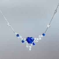 Light Luxury Simulation Sri Lanka Sapphire Heart Necklace Women, Inlaid With Love Royal Blue Pendant Set Chain