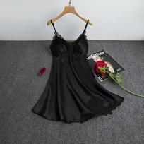 Seksualios pižamos, moteriškos šilkinės kelnaitės, naktinis marškinys, moteriškas pavasario ir vasaros ledinis šilkas, plonas apynasris Namų priežiūra Satino naktinės suknelės XXL juoda