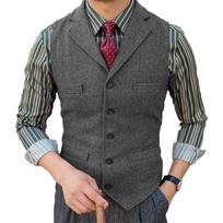 Men's Suit Vest Slim Herringbone Vest Single-breasted Casual M pilka spalva