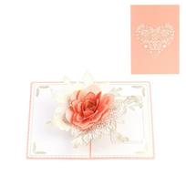 Romantic Pop Up 3D Rose Flower Card Paper Sculpture Blessing 3D Flower Greeting Card with Envelope Invitation