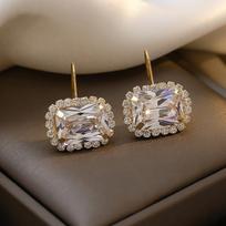 Huitan Simple Square Crystal Cubic Zirconia Drop Earrings Wedding Accessories for Women Copper Color/Gold Color Fashion Zircon