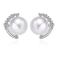 Natural Freshwater Stud Earrings Women'S Fashion Simple Moon Zircon Earrings Temperament Jewelry 925 silver