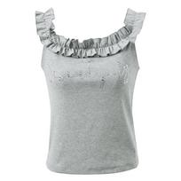 Sancai Ruffle Off-Shoulder Letter T-Shirt S